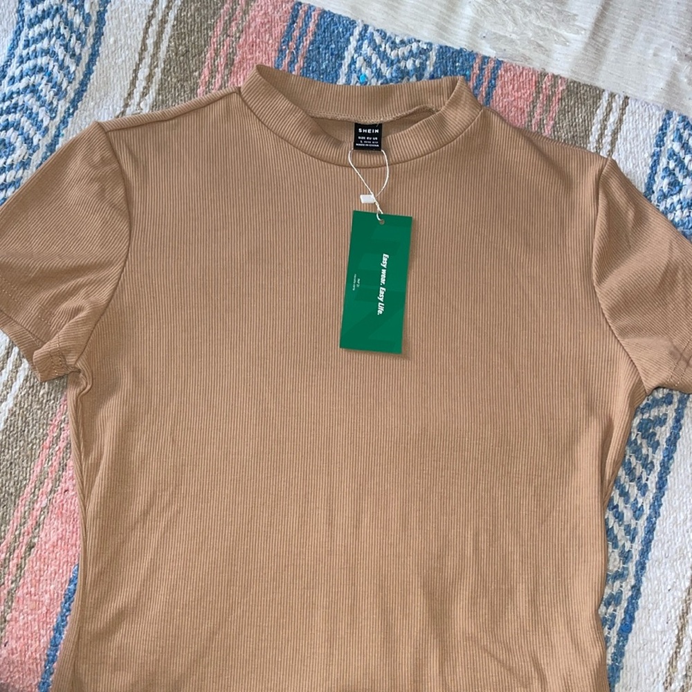 Tan mock neck tee